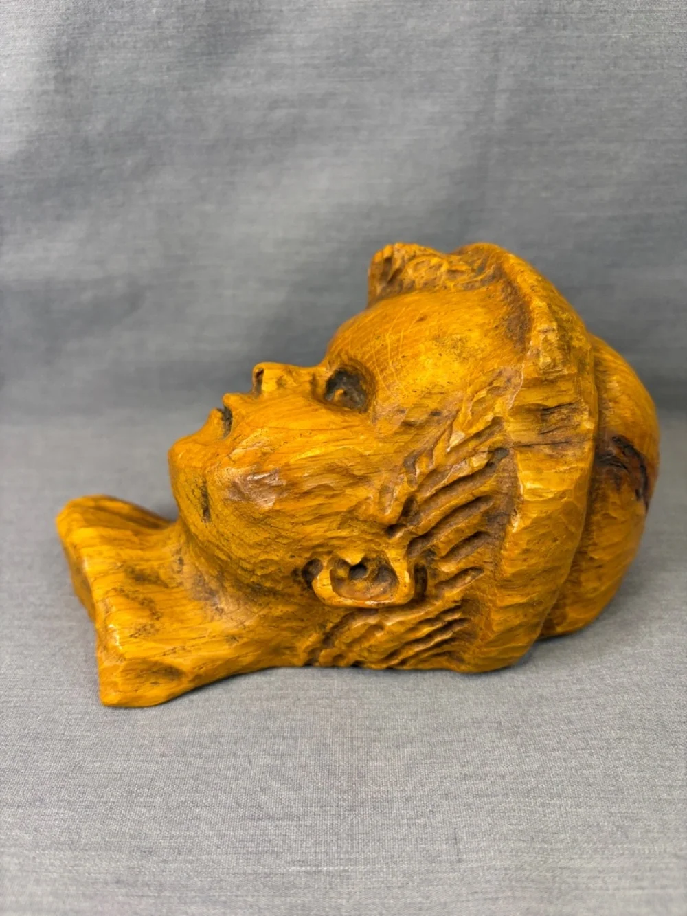 Hand Carved Wooden Bust Boy Child Folk Art Alt Waltersdorf Michigan Vintage